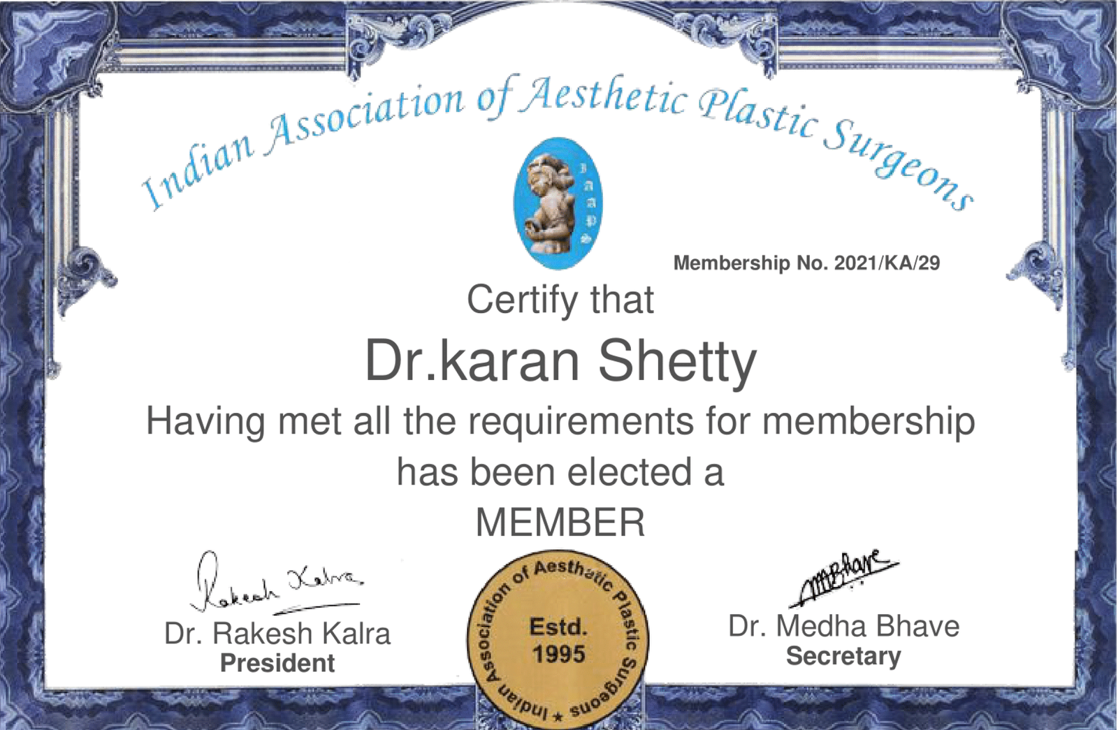 Dr Karan Shetty Certificate